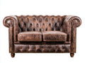 Canapé 2 places - cuir-bois-métal - 168 x 87 x 79 cm - marron vieilli - style chesterfield