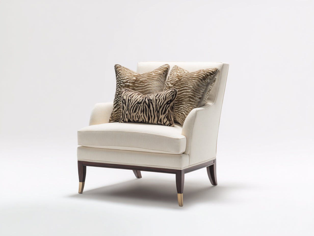 Fauteuil-tissu-bois-métal-104x86x84 cm-ivoire-bois foncé-style contemporain