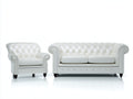 Ensemble de canapés-cuir synthétique-bois-190x86x86 cm-blanc cassé-style chesterfield capitonné