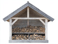 Abri à bûches - Bois - 220x70x205 cm - Bois naturel-Blanc vieilli-Gris - Rustique