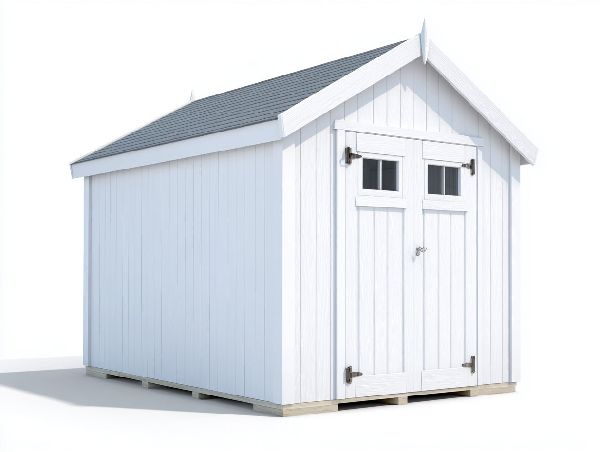 Abri de jardin - Bois - 260x210x245 cm - Blanc-Gris - Rustique avec portes battantes