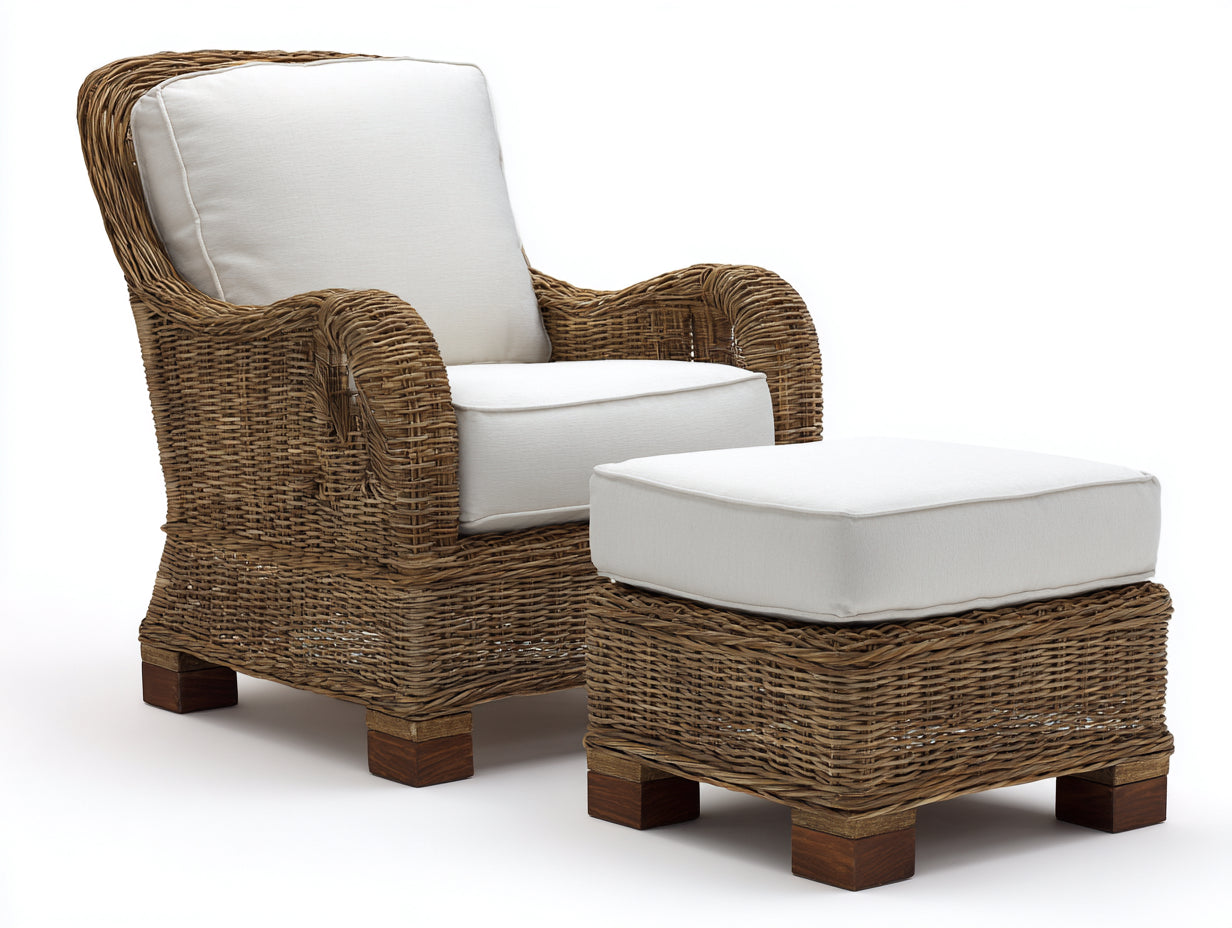 Fauteuil en rotin - rotin-tissu-bois - 78 x 88 x 105 cm - crème-marron naturel - style classique