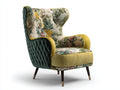 Fauteuil-tissu-bois-101x86x92 cm-vert foncé-jaune-beige-style contemporain floral