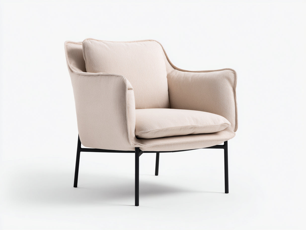 Fauteuil-tissu-96x83x78 cm-beige-noir-style moderne minimaliste