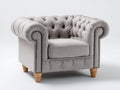 Fauteuil-tissu-bois-120x87x79 cm-gris clair-bois naturel-style chesterfield capitonné