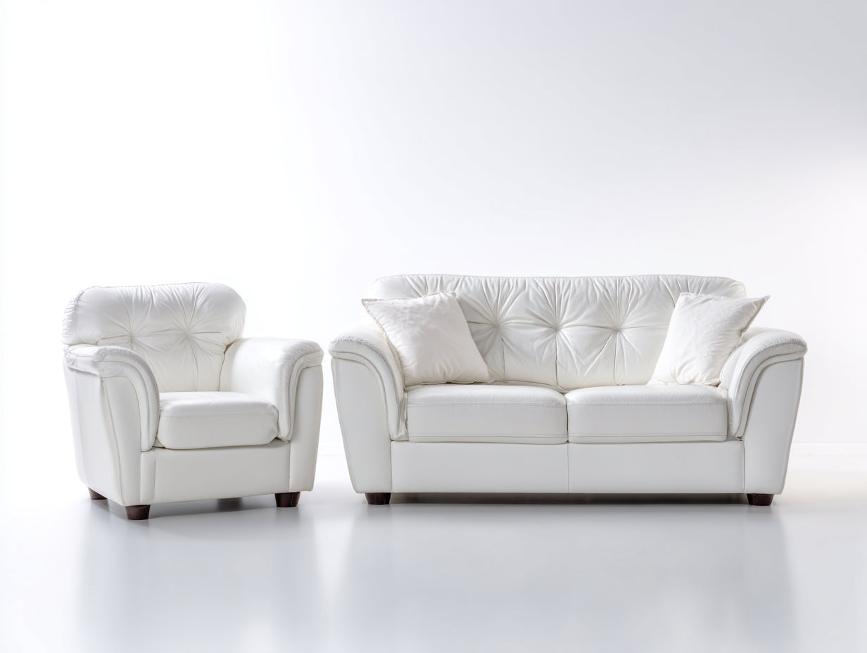 Ensemble de canapés-cuir synthétique-178x90x84 cm-blanc-classique capitonné