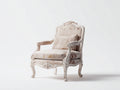 Fauteuil-tissu-bois-92x82x98 cm-blanc vieilli-style classique sculpté