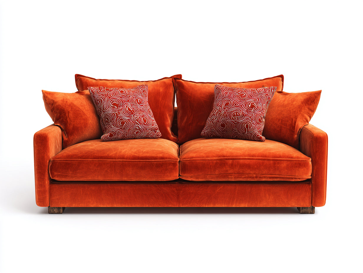 Canapé 2 places - velours-bois - 188 x 88 x 82 cm - orange brûlé - style contemporain