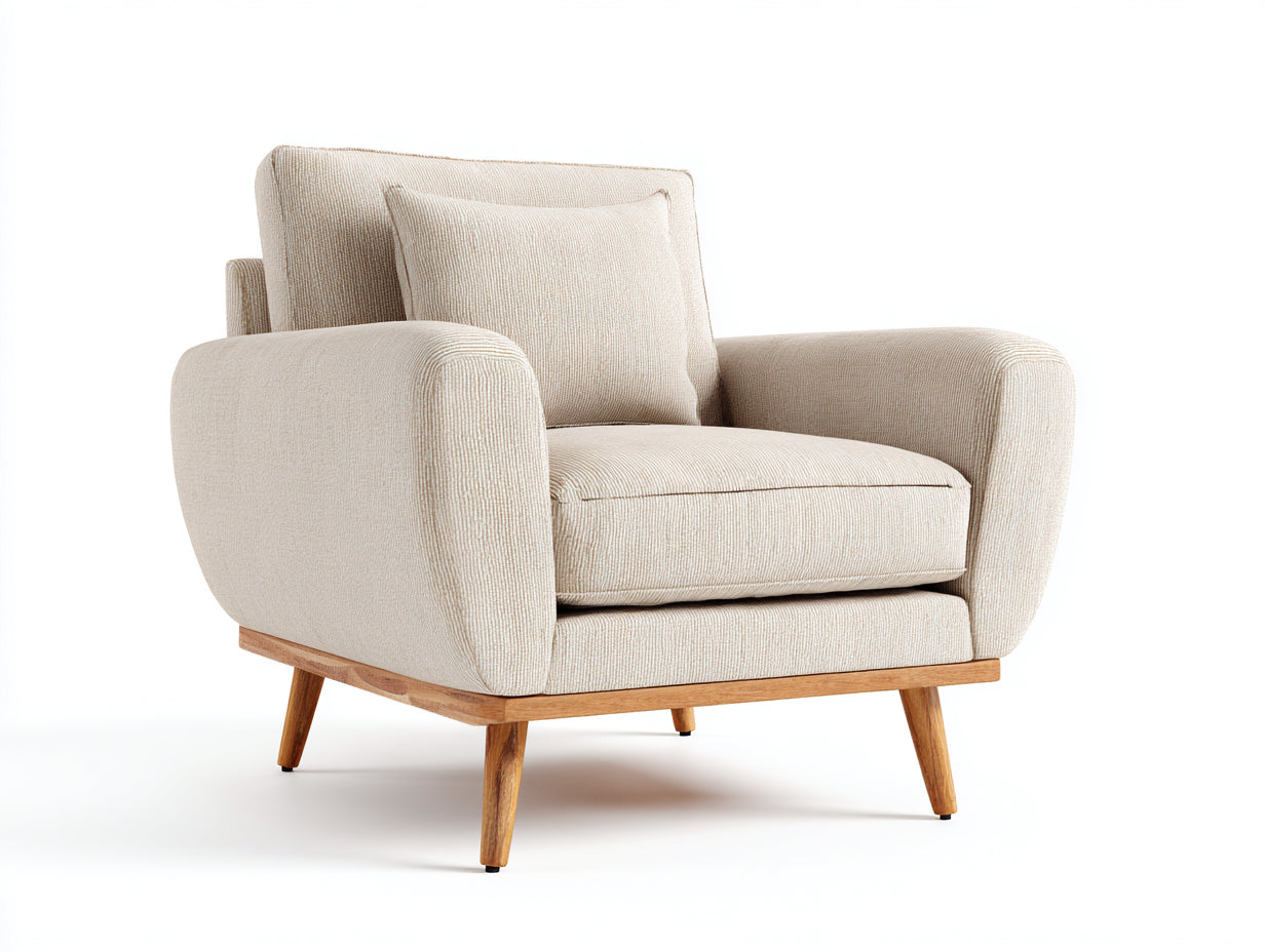 Fauteuil-tissu-bois-108x86x82 cm-beige-bois naturel-style moderne chaleureux
