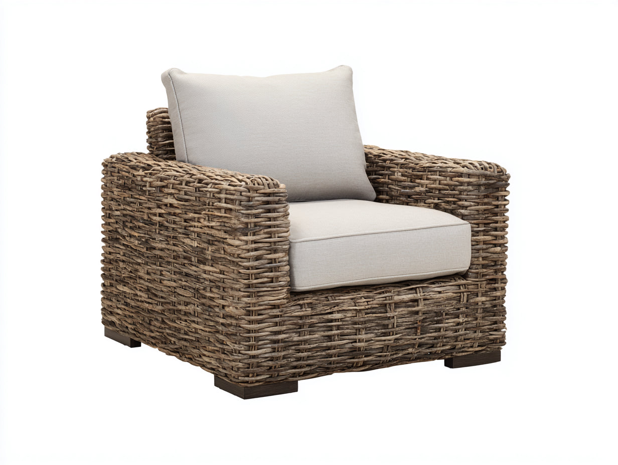 Fauteuil en rotin - rotin-tissu - 104 x 92 x 84 cm - beige-marron naturel - style bohème