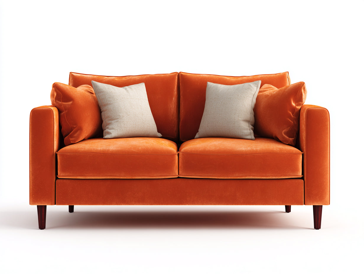 Canapé 2 places - velours-bois - 178 x 84 x 79 cm - orange rouille - style moderne