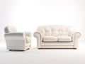 Ensemble de canapés-cuir synthétique-bois-192x86x88 cm-blanc crème-style classique capitonné