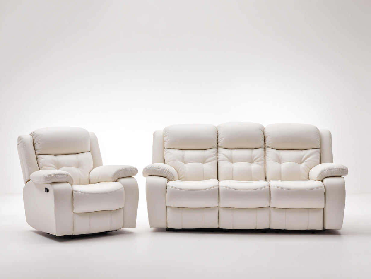 Ensemble de canapés-cuir synthétique-210x95x103 cm-blanc crème-moderne relax