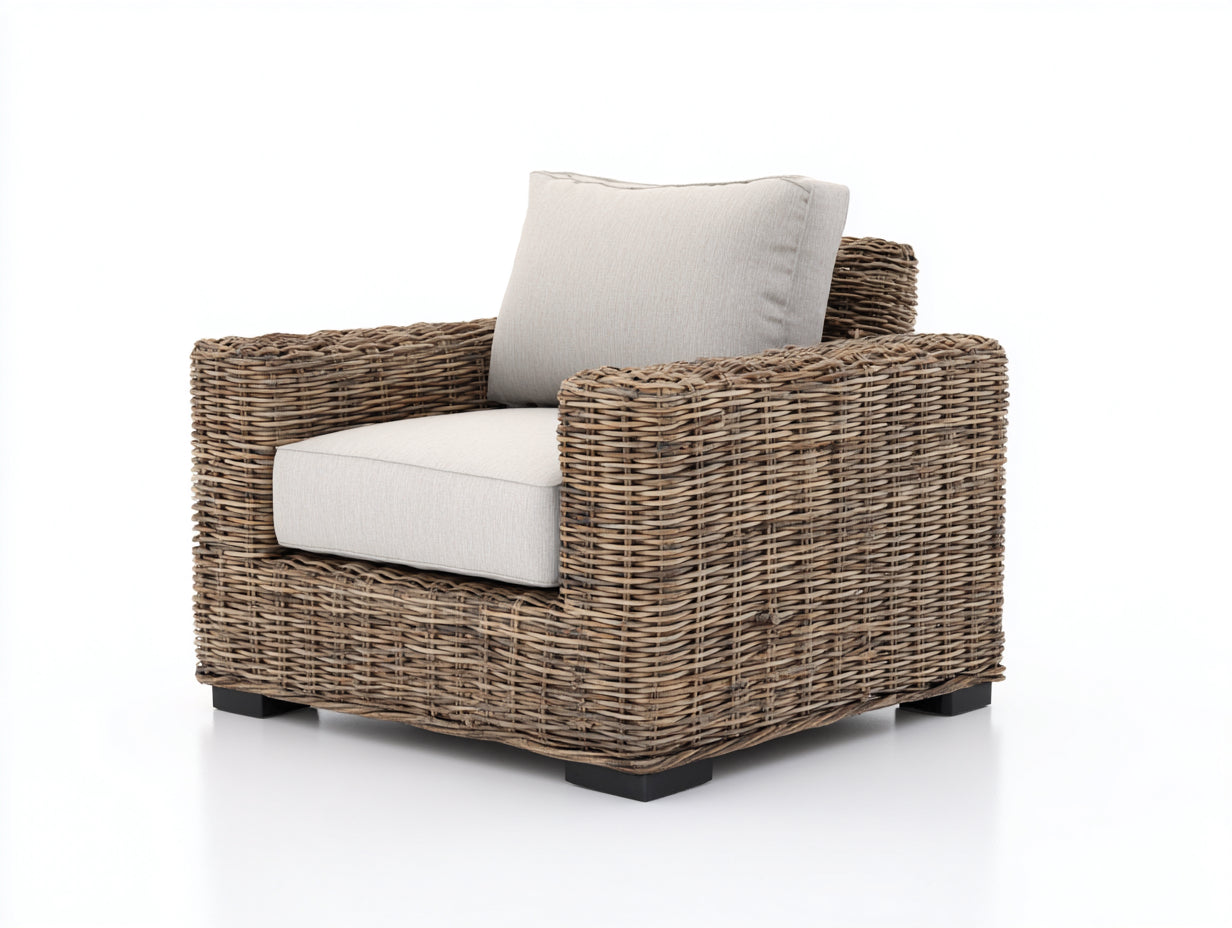 Fauteuil en rotin - rotin-tissu-bois - 108 x 94 x 85 cm - beige-marron naturel - style naturel