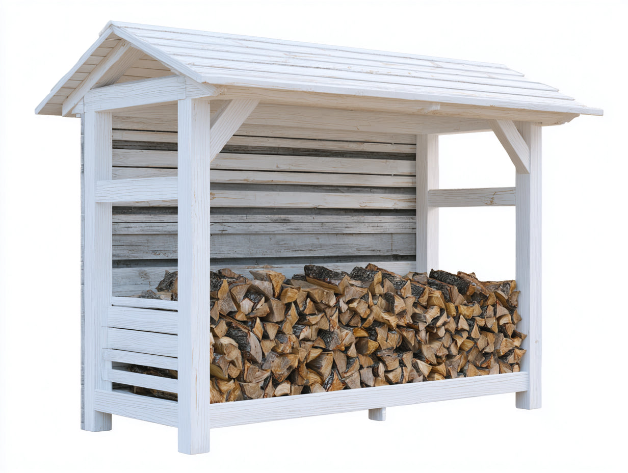 Abri à bûches - Bois - 230x80x195 cm - Blanc - Rustique