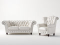 Ensemble de canapés-cuir synthétique-bois-métal-188x84x78 cm-blanc crème-style chesterfield capitonné