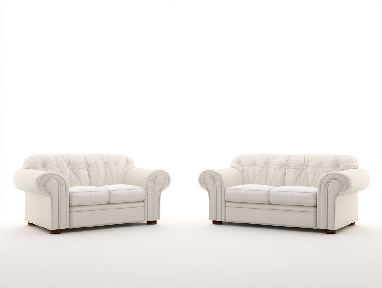Ensemble de canapés-cuir synthétique-165x86x82 cm-blanc crème-classique Chesterfield