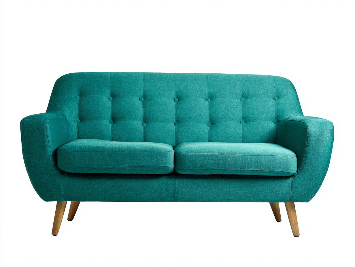 Canapé 2 places - tissu-bois - 158 x 78 x 82 cm - bleu pétrole - style rétro
