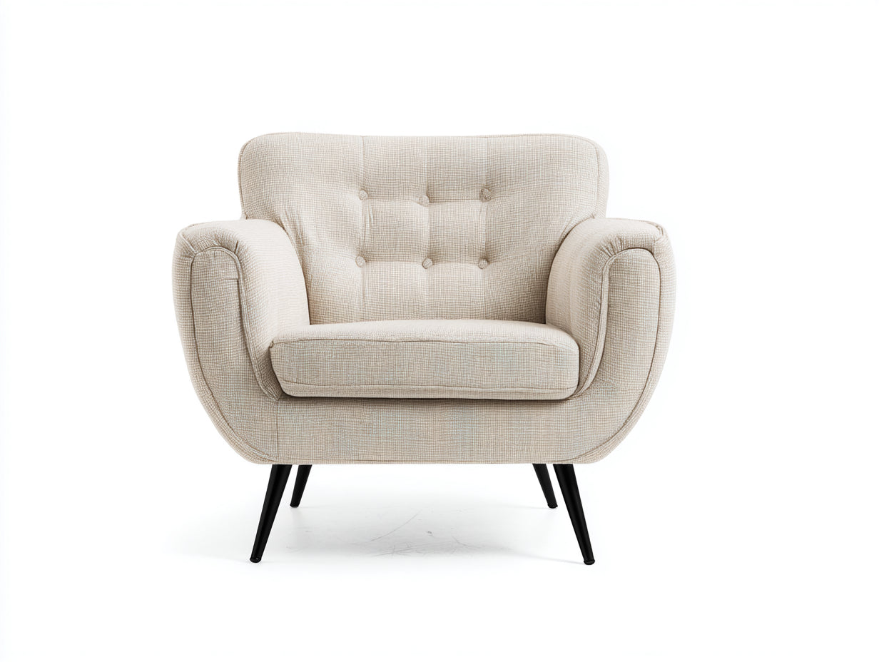 Fauteuil-tissu-116x78x82 cm-beige-noir-style moderne capitonné