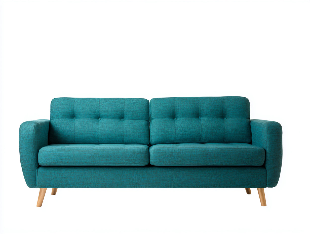 Canapé 2 places - tissu-bois - 176 x 82 x 79 cm - bleu pétrole - style rétro