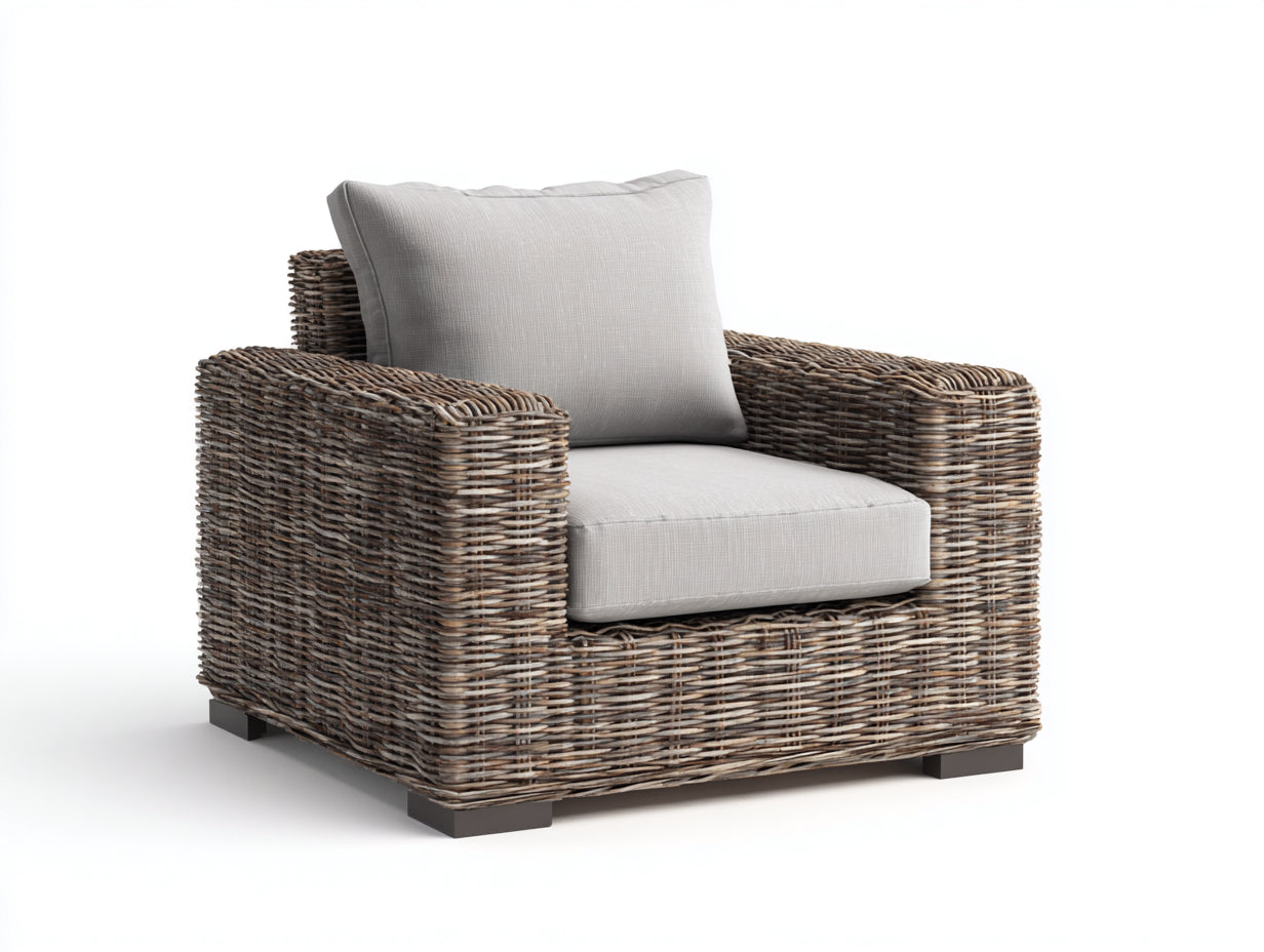 Fauteuil en rotin - rotin-tissu-bois - 103 x 91 x 84 cm - beige-marron naturel - style campagne