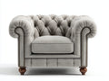 Fauteuil-tissu-bois-118x86x78 cm-gris clair-bois foncé-style chesterfield capitonné