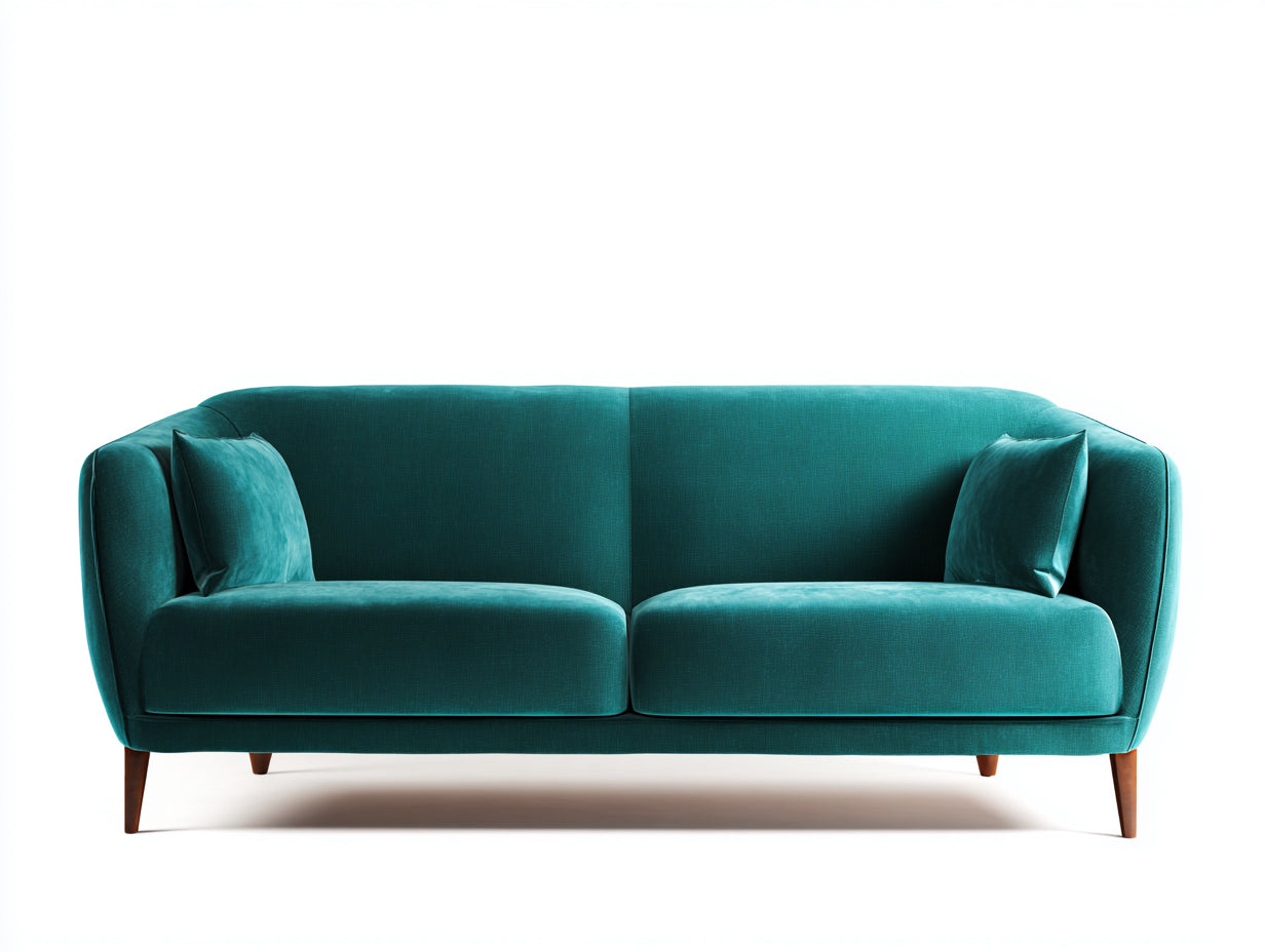 Canapé 2 places - tissu-bois - 190 x 86 x 78 cm - bleu pétrole - style contemporain